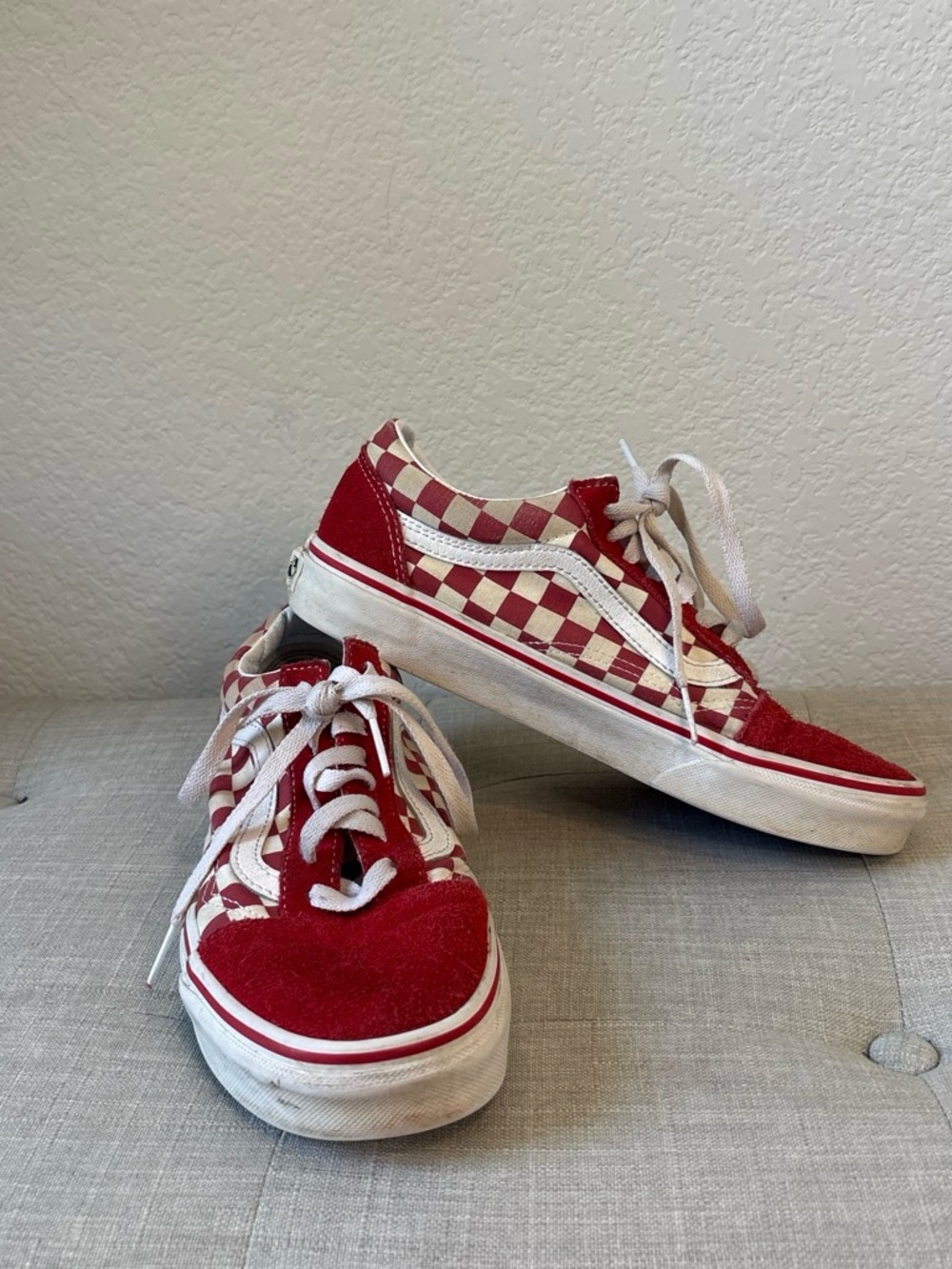 Vans Red and White Checkerboard Old Skool Sneakers suede and canvas 8